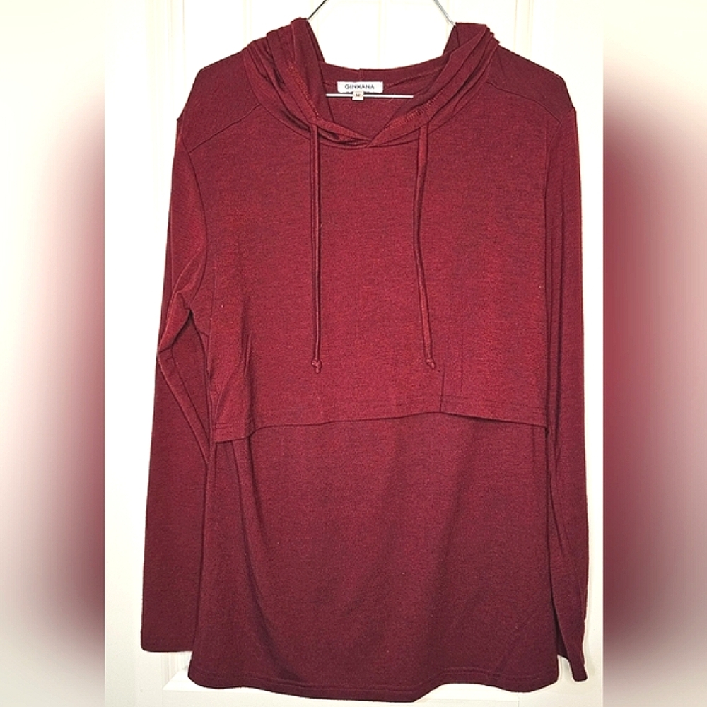 🎉Host Pick🎉 [GINKANA] Maternity Nursing Hoodie ☆Lift Up Top Half《M》Burgandy